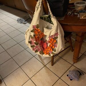 Lux Beige Hobo Bag with Colorful Floral Design